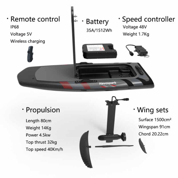 H5-P Carbon Fiber Electric Hydrofoil Surfboard | Havospark